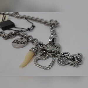 NWT Dolce & Gabbana D&G Jewels Necklace Jewelry Stainless Steel Key Heart Lock